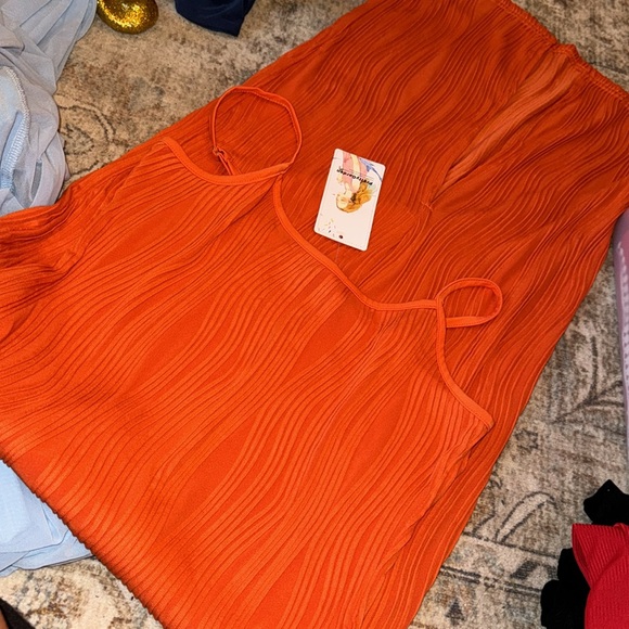 orange Spaghetti Strap Sleeveless textured Party Tight Fitted Dresses - Picture 7 of 7